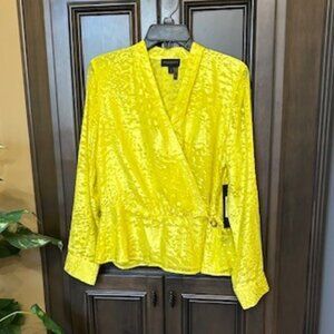 Donna Karan New York Poison Burnout Wrap Long Sleeves Crossover V-Neck Blouse